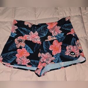 Roxy Women's Swim Endless Summer Board Shorts Black Pink Floral Large